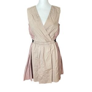 3.1 Phillip Lim 6 Sheath Dress Vneck Sleeveless Pleated Taupe Career
